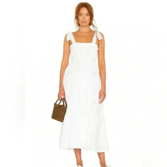 NWT Faithfull the Brand Bellamy Bridal Graduation Linen Midi Dress Plain White - Picture 1 of 5